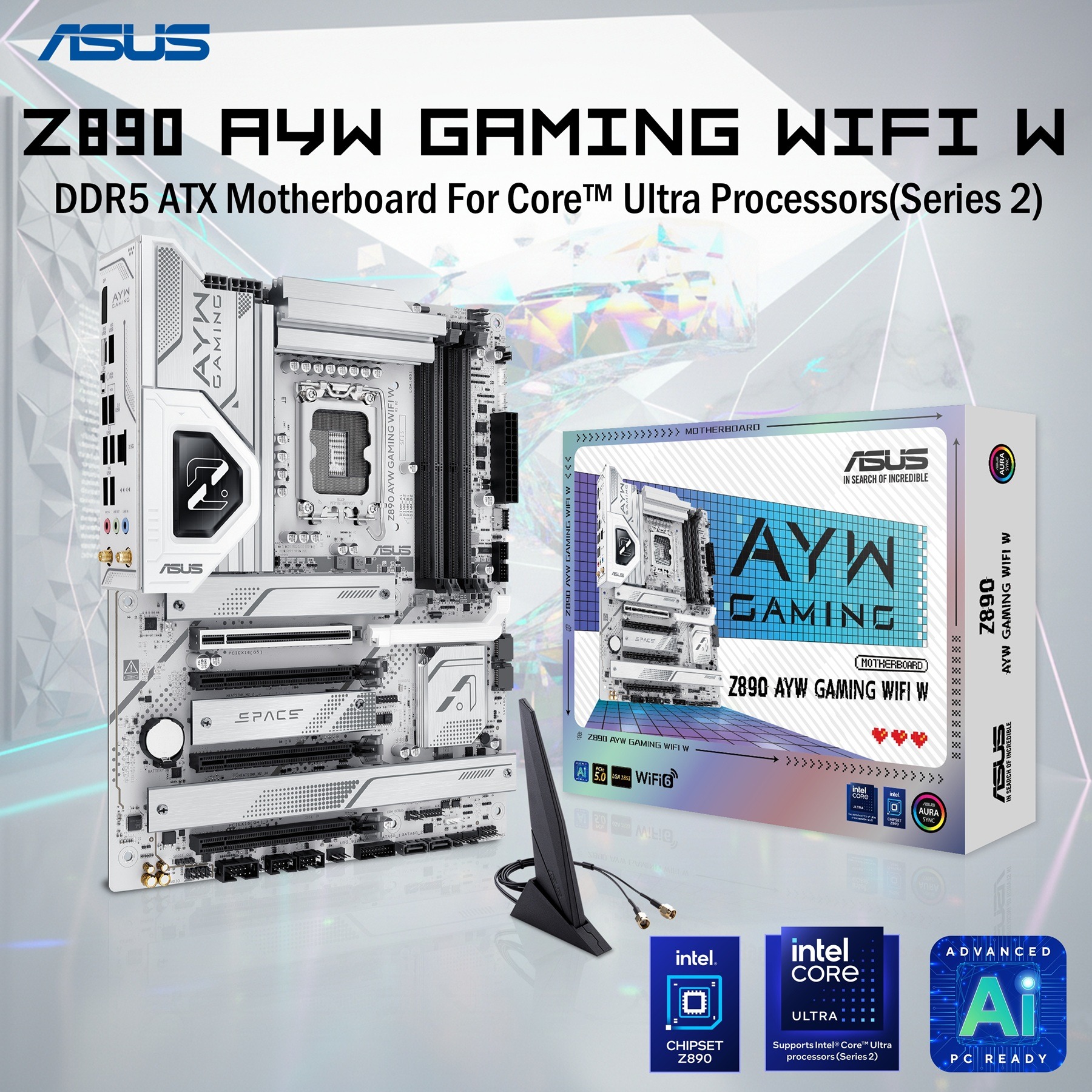 Asus AYW Gaming WiFi W Z890 DDR5 ATX Motherboard | Intel LGA 1851 | PCIe 5.0 & DDR5 | Wi-Fi 6 | USB 20Gbps Type-C | AI Cooling II | Thunderbolt (USB4) Header | M.2 Q-Latch
