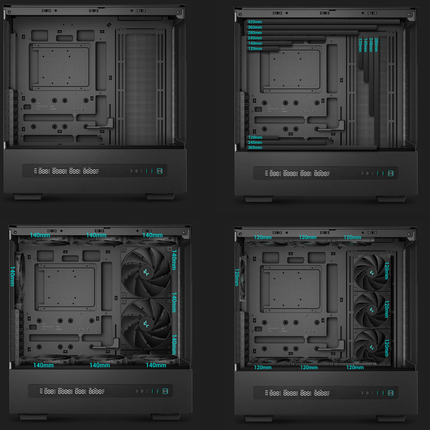 CH690 DIGITAL Black -SUPPORT R-CH690-BKNNA0D-G-1 DEEPCOOL CH690 DIGITAL MID TOWER MINI-ITX 450mm BLACK GAMING CASE DeepCool CH690 DIGITAL PC Case With Digital Display, Glass Panel, GPU Holder, USB-C, 450mm GPU, 420mm Radiator, ATX Support, 8 Slots, 3.5”+2.5” Drive Bays, Mesh Mod Option | BLACK