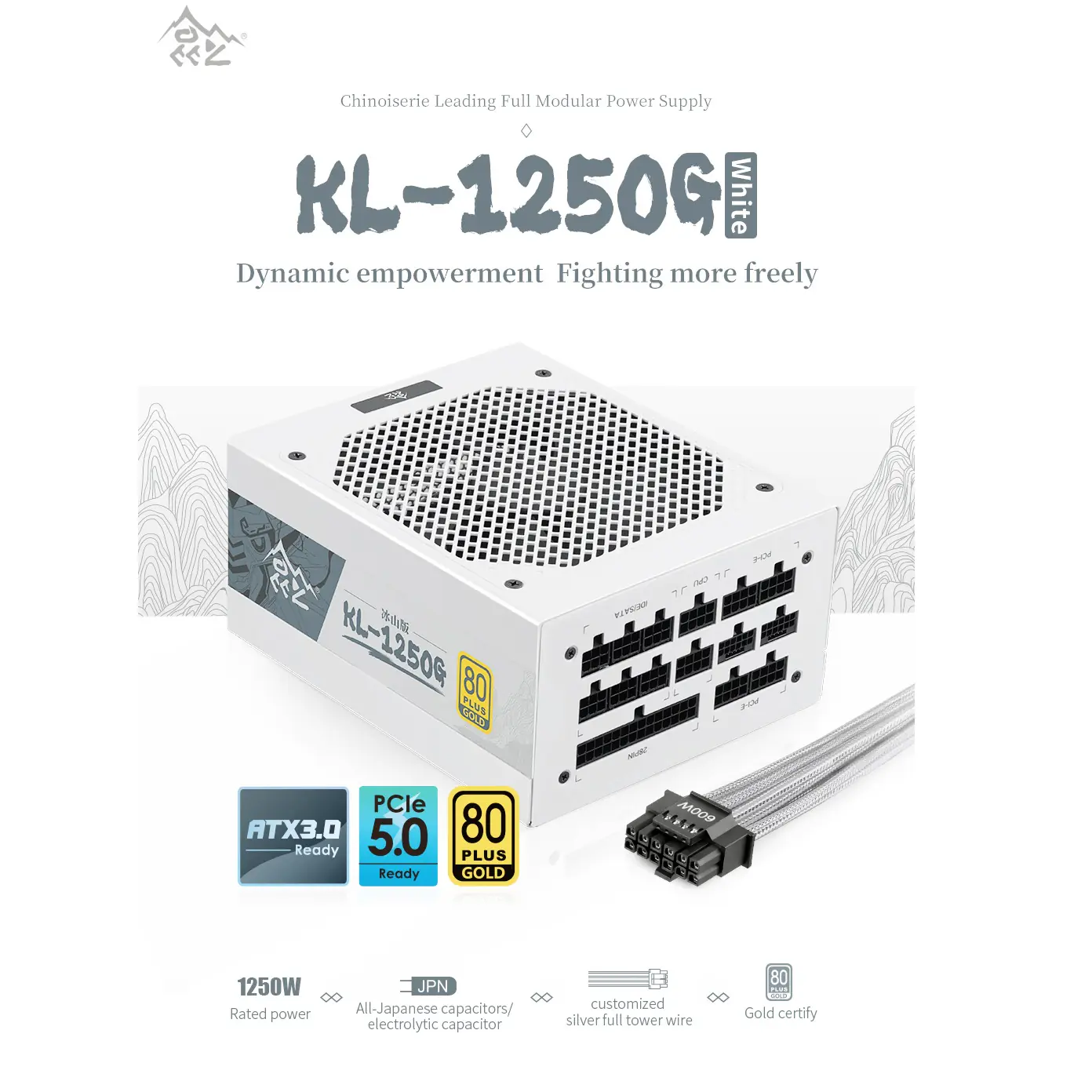 Segotep KL-1250G 1250W PSU | 80+ Gold | ATX 3.0 | Fully Modular | PCIe 5.0 | White Edition | AI Cooling | Ultra-Silent 140mm Fan | White