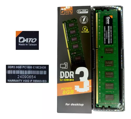DATO 8GB DDR3 U-DIMM Desktop RAM | PC1600 | 240-Pin | 1.35V Low Voltage | Unbuffered Memory Module