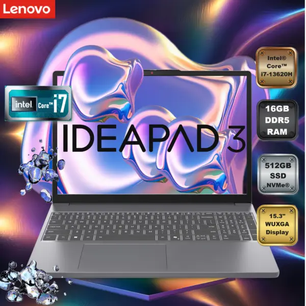 83K100E7DP LENOVO IDP SLIM 3 15IRH10 I7-13620H 16GB / 512GB / 15.3" / WUXGA / DOS LENOVO IdeaPad Slim 3 15IRH10 Intel® Core™ i7-13620H | 16GB DDR5 RAM , 512GB SSD NVMe® | Intel® UHD Graphics | 15.3" WUXGA (1920x1200) IPS Display | Eng/Ara Keyboard | DOS | Luna Grey