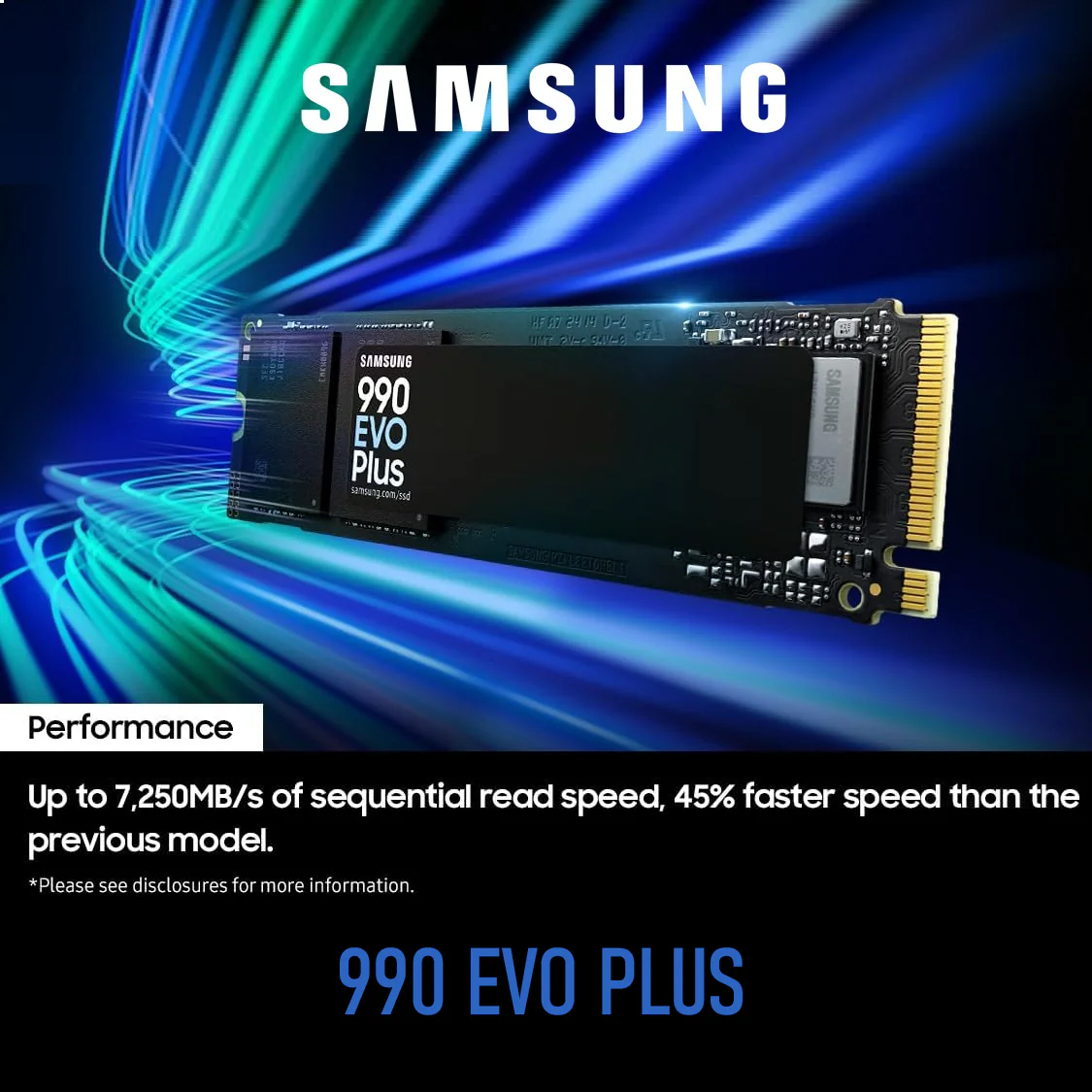 Samsung 990 EVO Plus 1TB NVMe SSD | Up to 7,250MB/s Read | PCIe 4.0/5.0 Support | Internal M.2 | Intelligent TurboWrite 2.0 | Magician Software Compatible