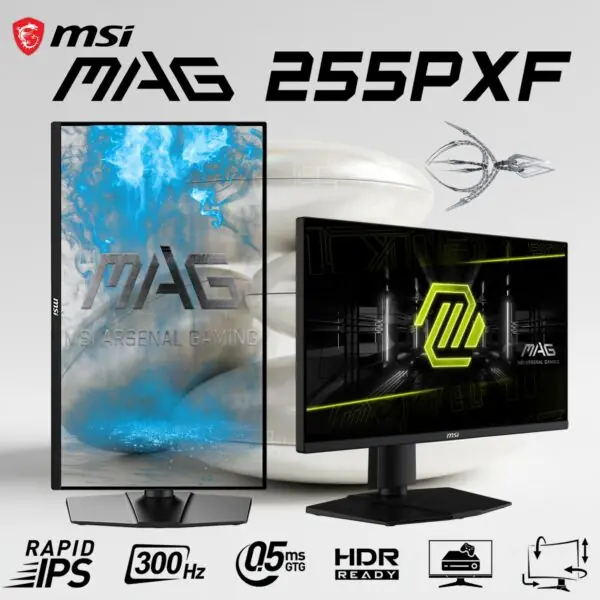 9S6-3BC24M-038 MSI 25 inch 300Hz IPS Monitor w Speakers MSI MAG 255PXF 24.5 inch Gaming Monitor with Built-In Speakers : Rapid IPS, 300Hz Refresh Rate, 0.5ms Response Time, AI Vision, AMD FreeSync™ Premium, HDR Ready, 120% sRGB, Rotatable Height Adjustable