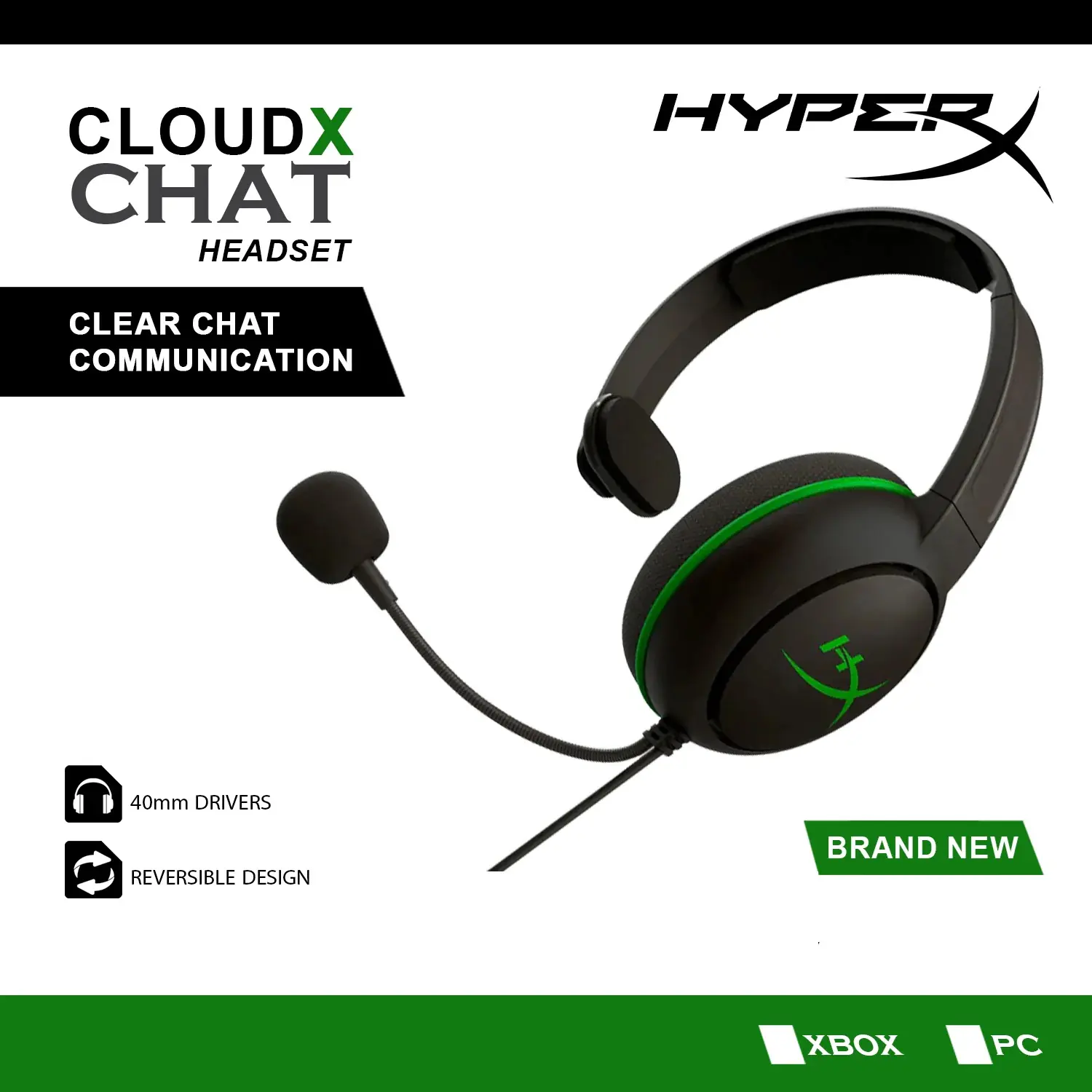 OP965 HyperX CloudX Chat Black Headset For Xbox With 40mm Drivers, Noise-Cancelling Mic, In-Line Audio Controls, Reversible Lightweight Design - Image 1