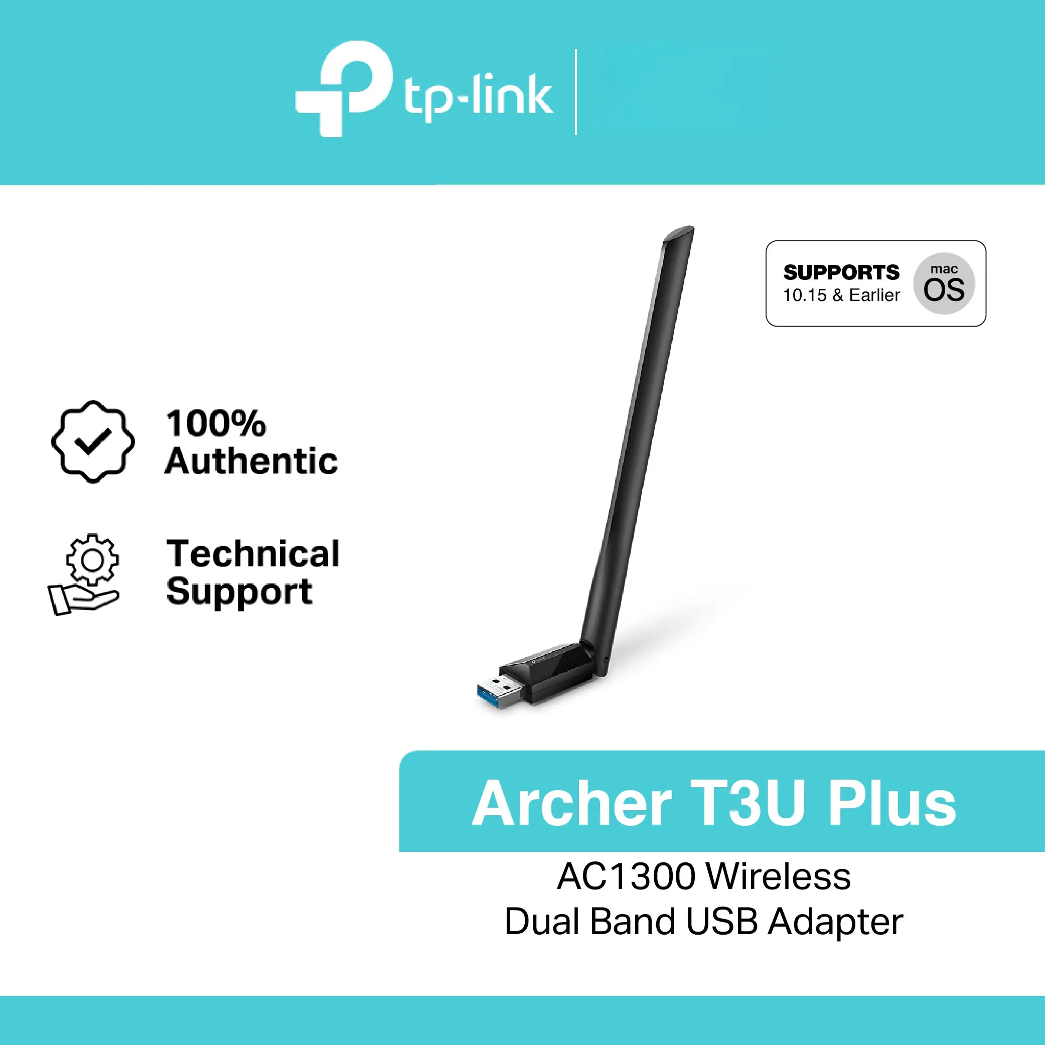 TP-Link Archer T3U Plus | AC1300 High Gain USB Wi-Fi Adapter | Dual Band | MU-MIMO | USB 3.0 | Windows & macOS Compatible | External Antenna