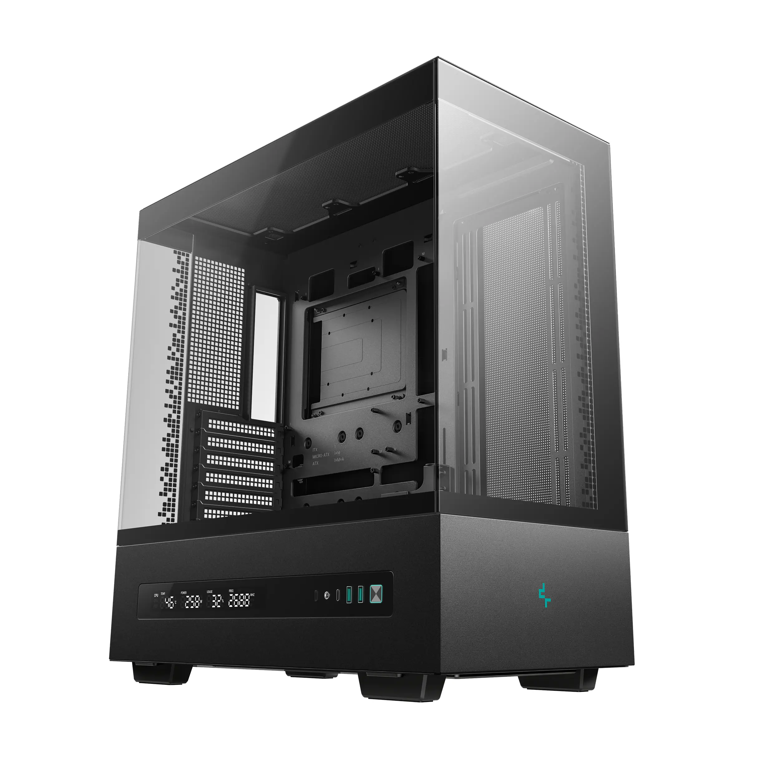 R-CH690-BKNNA0D-G-1 (5) R-CH690-BKNNA0D-G-1 DEEPCOOL CH690 DIGITAL MID TOWER MINI-ITX 450mm BLACK GAMING CASE DeepCool CH690 DIGITAL PC Case With Digital Display, Glass Panel, GPU Holder, USB-C, 450mm GPU, 420mm Radiator, ATX Support, 8 Slots, 3.5”+2.5” Drive Bays, Mesh Mod Option | BLACK