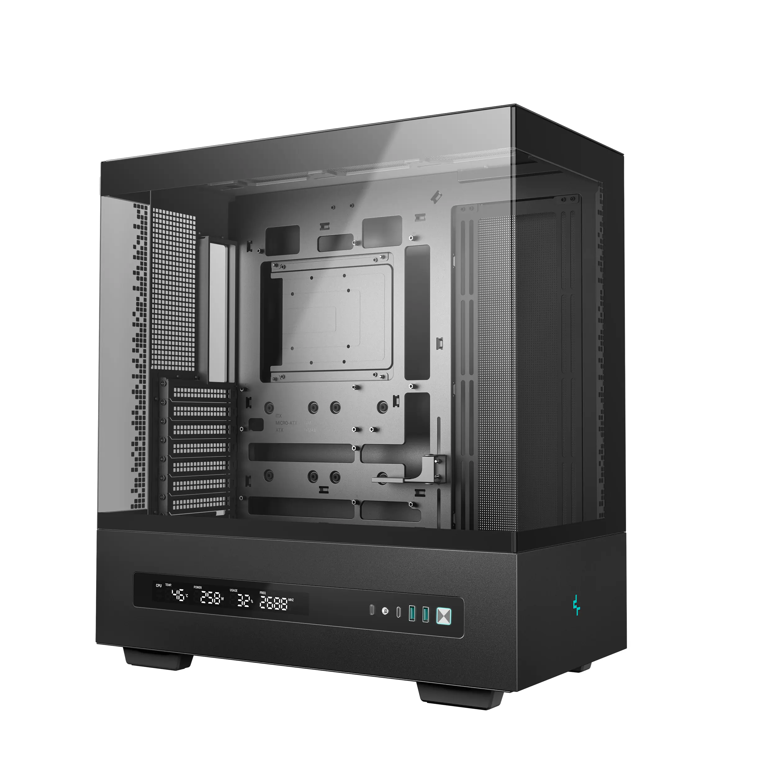 R-CH690-BKNNA0D-G-1 (6) R-CH690-BKNNA0D-G-1 DEEPCOOL CH690 DIGITAL MID TOWER MINI-ITX 450mm BLACK GAMING CASE DeepCool CH690 DIGITAL PC Case With Digital Display, Glass Panel, GPU Holder, USB-C, 450mm GPU, 420mm Radiator, ATX Support, 8 Slots, 3.5”+2.5” Drive Bays, Mesh Mod Option | BLACK