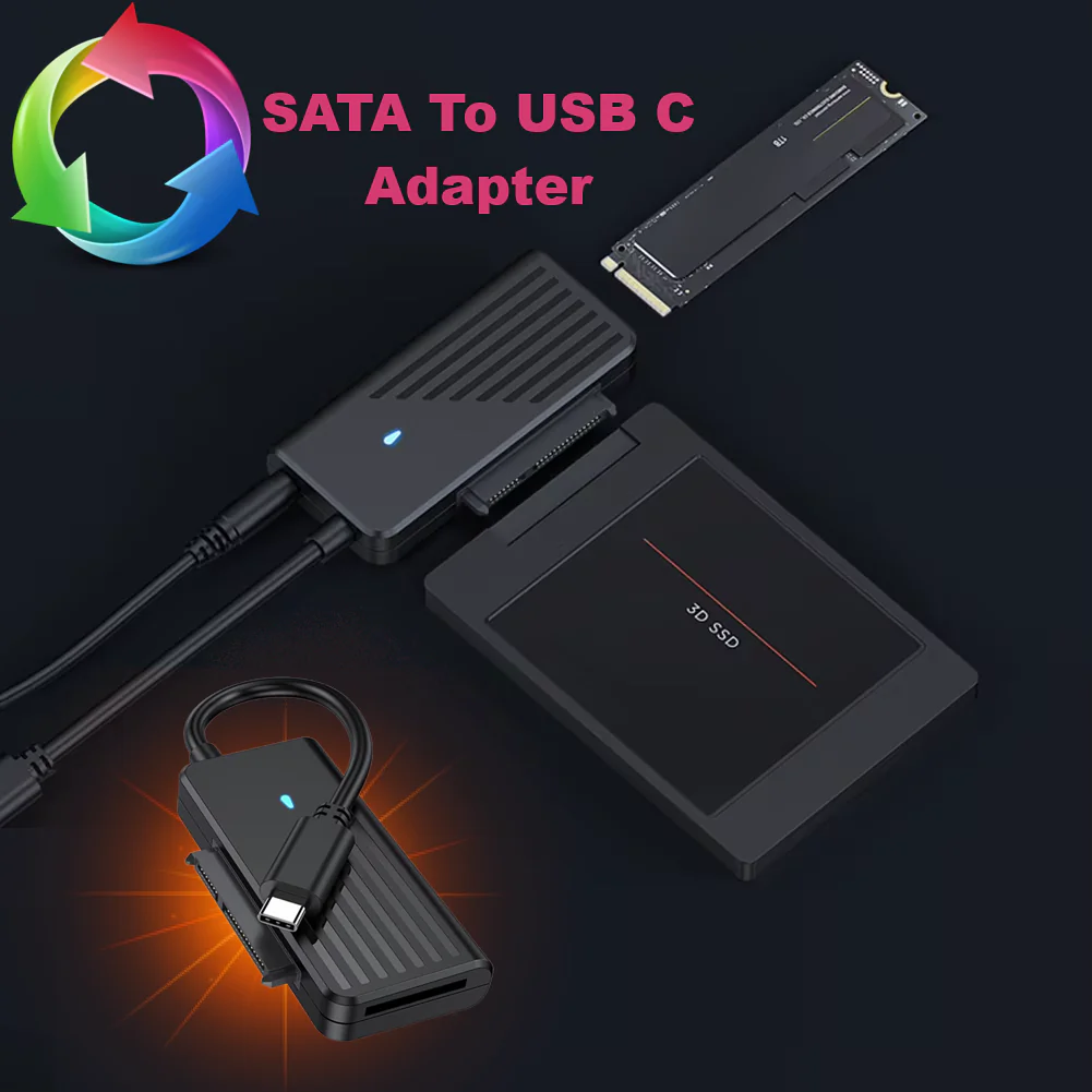 SATA To USB 3.0 Adapter USB A To M.2 SATA Cable -profile C-M2-SN CONVERTER M.2 DUAL SSD 2.5/3.5 SATA TYPE-C + DC PLASTIC BLACK SATA To USB-C 5Gbps Adapter With Dual Protocol Support For M.2 NGFF & 2.5/3.5 Inch SATA SSD HDD, USB3.0 To SATA Cable With JMS578 Chipset & Optional DC Power Port