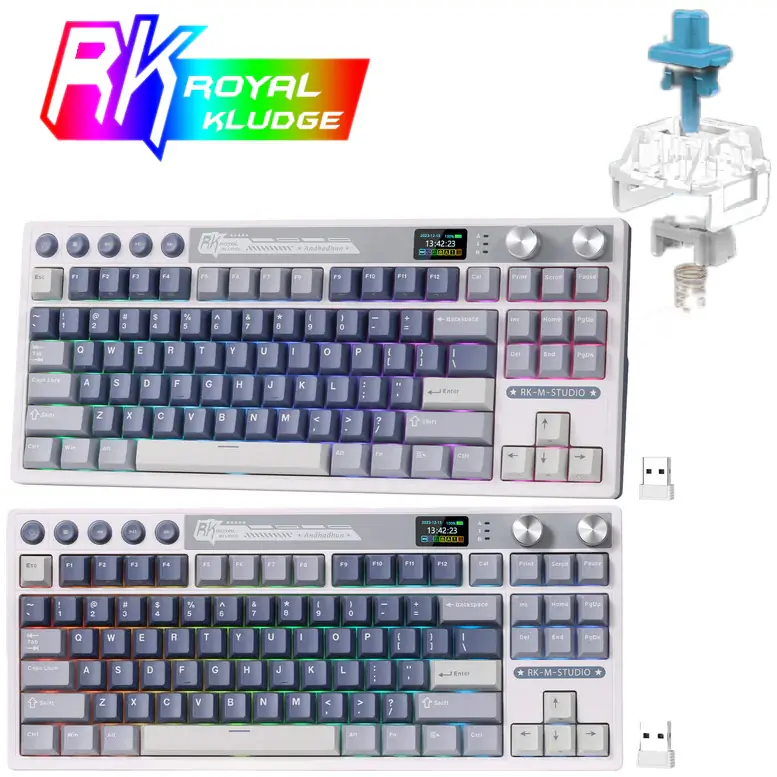 baed4fdb3 RK-M87-OCEAN-BLUE ROYAL KLUDGE RK M87 88KEYS / BLUE SWITCH / OCEAN BLUE RGB TRI-MODE SWAPPABLE KEYBOARD RK ROYAL KLUDGE  RK M87 88-Key Wireless Gaming Keyboard with LCD Screen and Dual Knob, 75% Percent 2.4Ghz/Bluetooth/USB-C Mechanical Keyboard with Gasket Structure, RGB Backlit Hot Swappable Blue Switches | Ocean Blue