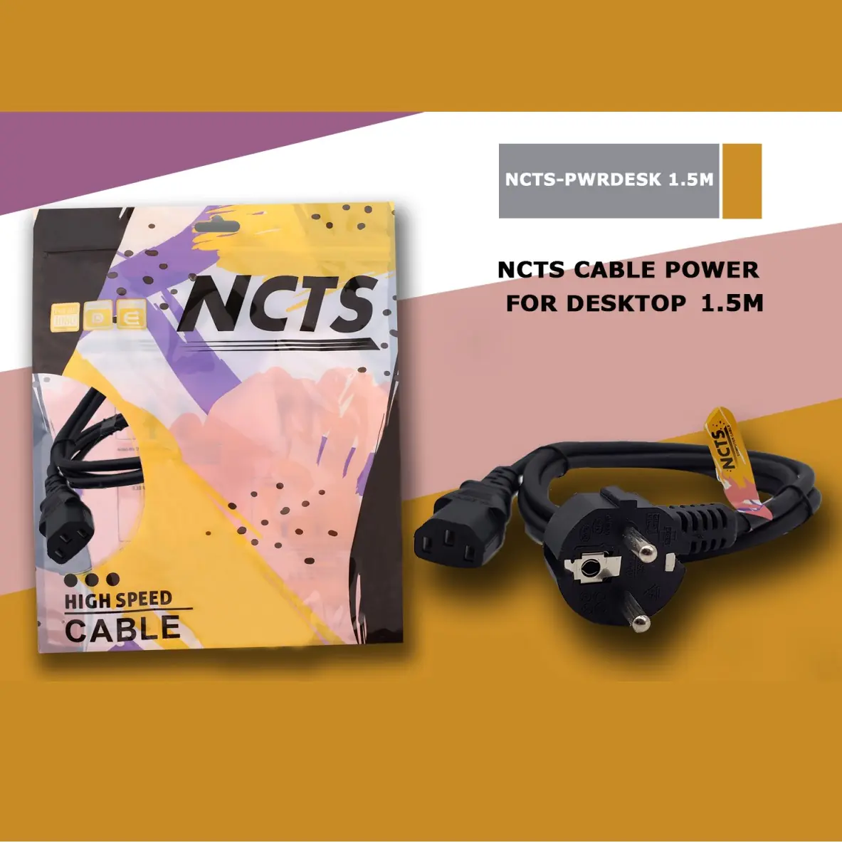 NCTS 1.5M Desktop Power Cable | High-Performance European Standard Cable | Smooth & Flexible | Anti-Magnetic | Reliable for PC, HDTV, and Display Devices