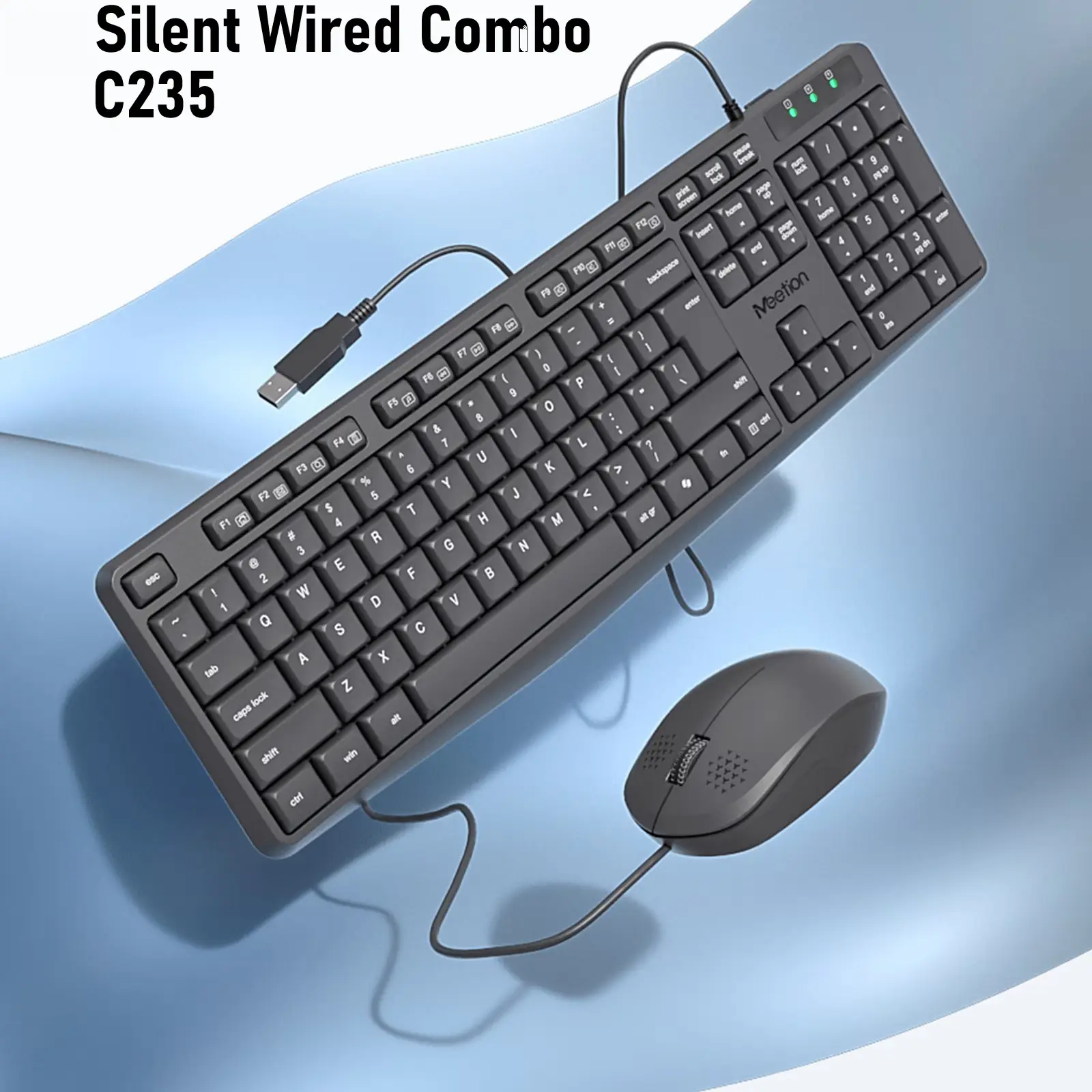 kkk99999999999999999999jjjjjjjjj MEETION C235 Silent Wired Keyboard & Mouse Combo | Full-Size | Splash-Proof | USB Plug & Play | 104 Keys | 1200 DPI Mouse | Whisper-Quiet | Black - Image 1