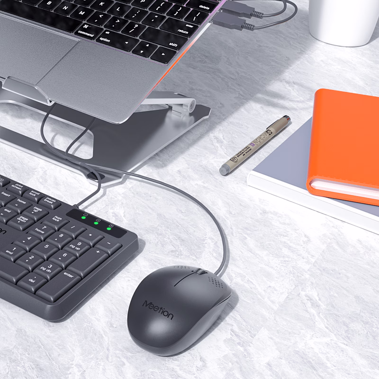 png80-t3-scale100 (1) MEETION C235 Silent Wired Keyboard & Mouse Combo | Full-Size | Splash-Proof | USB Plug & Play | 104 Keys | 1200 DPI Mouse | Whisper-Quiet | Black - Image 4