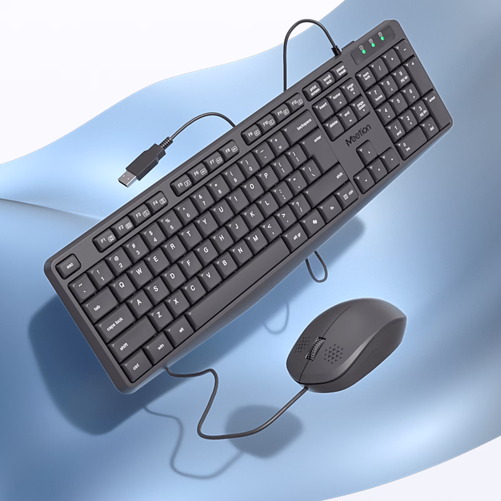 png80-t3-scale100 MEETION C235 Silent Wired Keyboard & Mouse Combo | Full-Size | Splash-Proof | USB Plug & Play | 104 Keys | 1200 DPI Mouse | Whisper-Quiet | Black - Image 3