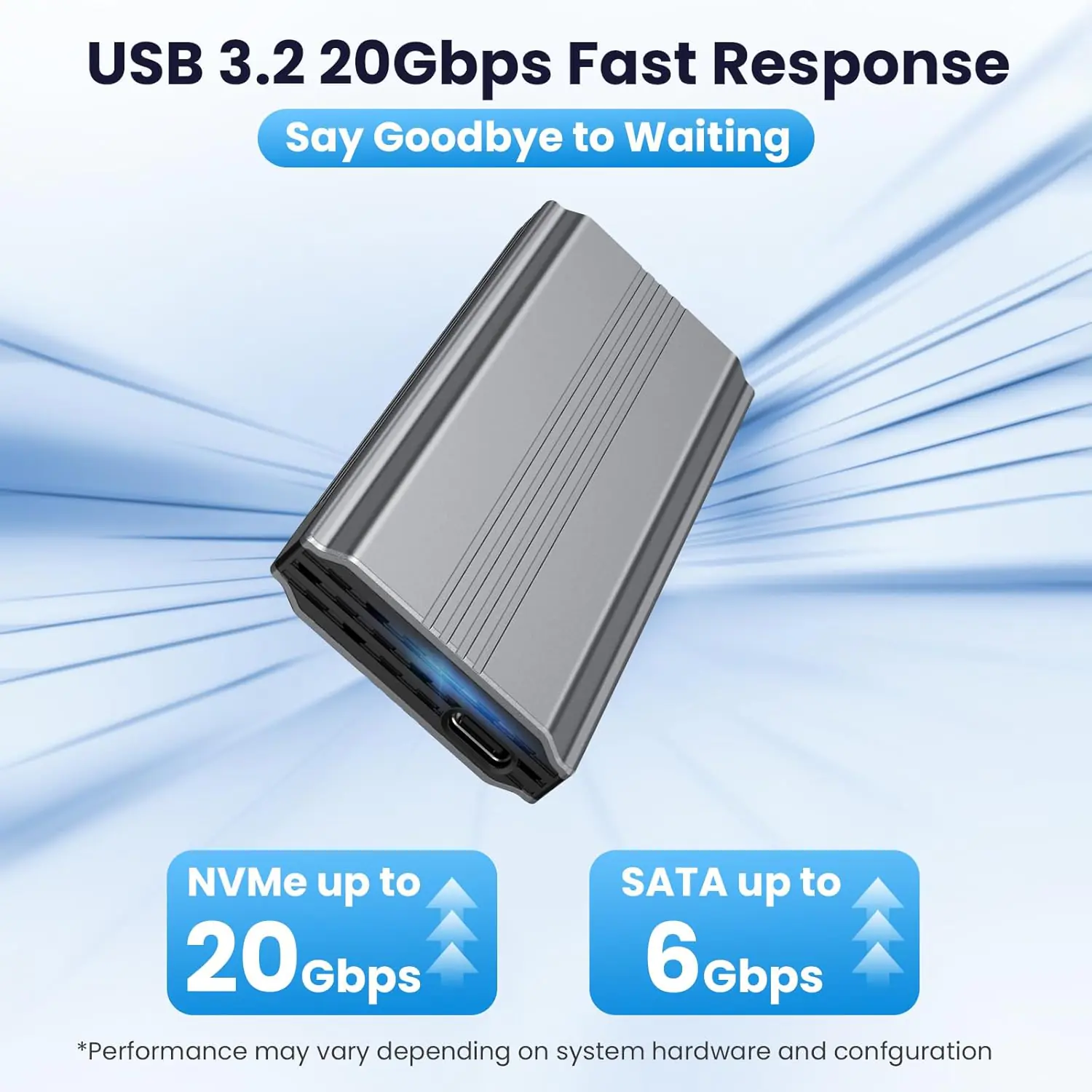 z5MIYlKy M9-WITHOUT.LED ENCLOSURE M9 2IN1 EXTERNAL CASE USB 3.2 GEN2 FOR M.2 SATA+M.2 NVMe ALUMINUM SILVER Type-C 20Gbps Aluminum Enclosure With RTL9220 Chipset For M-Key M.2 NGFF NVMe SATA SSDs 2280/2260/2242mm – Auto PCIe/SATA Mode Switch, USB A To C Cable Included | GREY