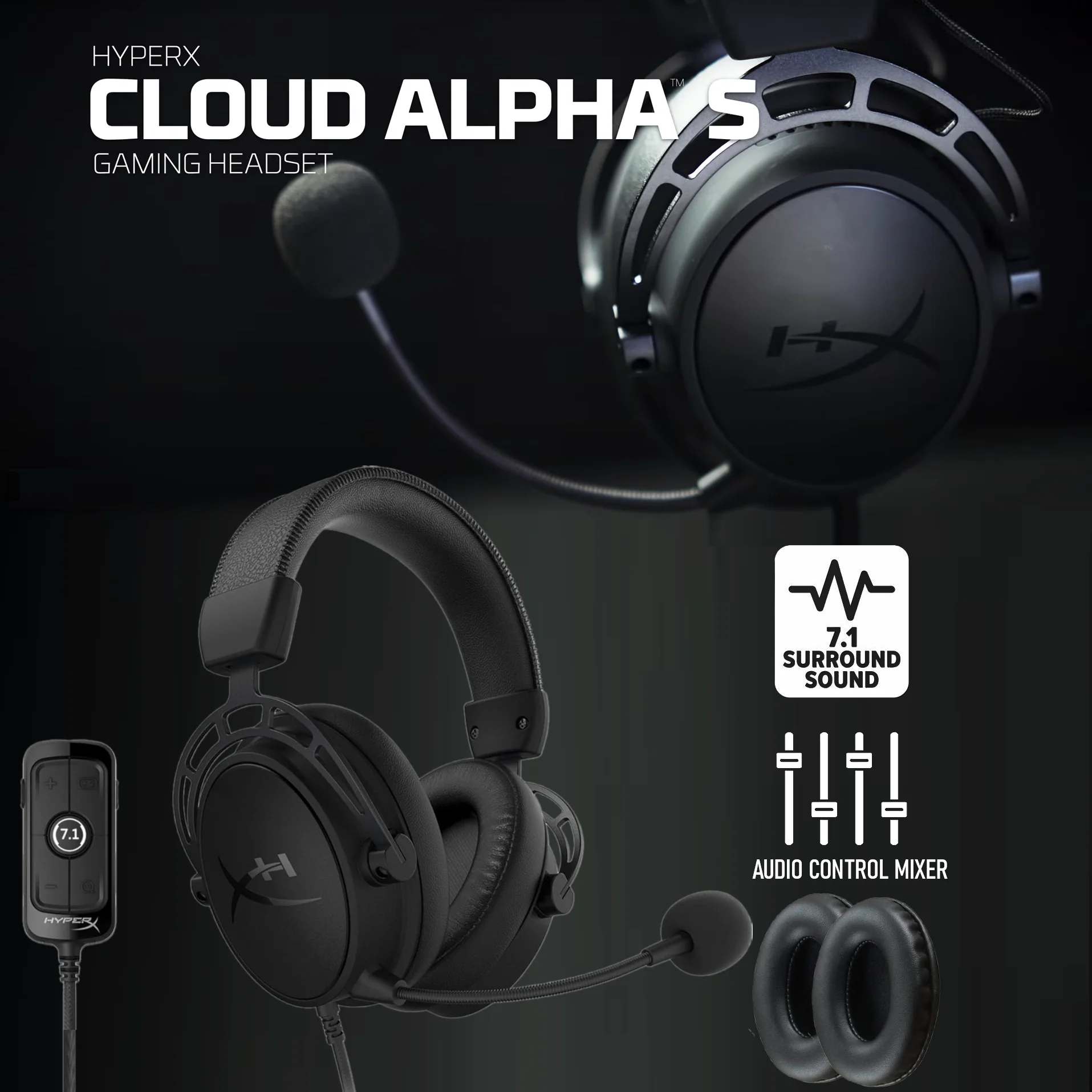 173808 ALPHA-S-OPENBOX-BK HYPERX ALPHA S WIRED HEADSET FULL BLACK OPEN BOX HyperX Cloud Alpha S - PC Gaming Headset, 7.1 Surround Sound, Adjustable Bass, Dual Chamber Drivers, Chat Mixer, Breathable Leatherette, Memory Foam, and Noise Cancelling Microphone - BLACK