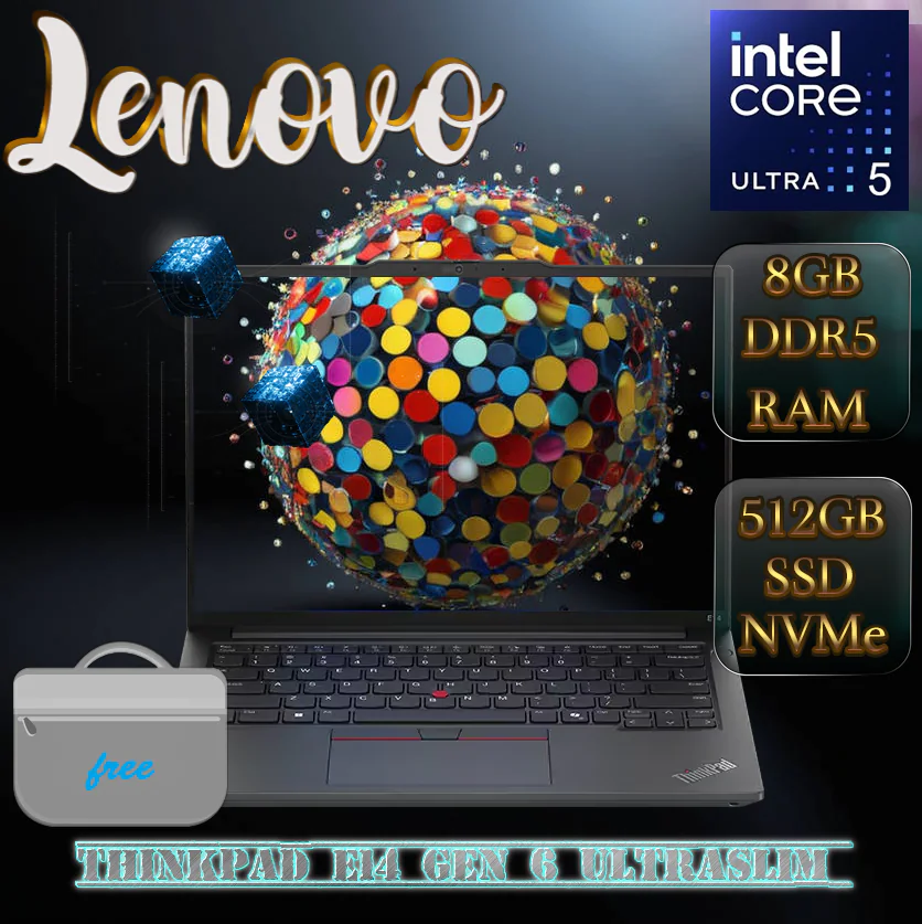 21M8S0KE00 LENOVO THINKPAD ULTRA 5 125H/8GB/512GB/14" WUXGA/DOS LENOVO ThinkPad E14 Gen 6 Ultraslim PC Intel® Core™ Ultra 5 125U | 8GB DDR5 RAM ; 512GB SSD NVMe® | 14" WUXGA IPS Display | Intel® Graphics | DOS | Lenovo Laptop Bag Inc. | BLACK