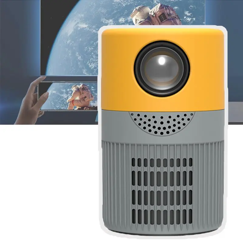 51aDdTaxDsL._AC_ Mini LED Projector – USB2.0, 480x360 Native Resolution, 1080P Support, HDMI/AV, 30,000h LED, Manual Focus – Yellow-Grey - Image 1