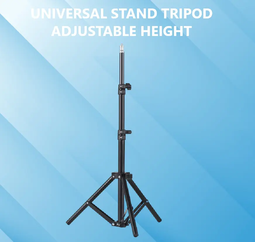 Universal Adjustable Tripod Stand – 65cm to 2m Height, Foldable & Sturdy, Lightweight Aluminum Build – Black