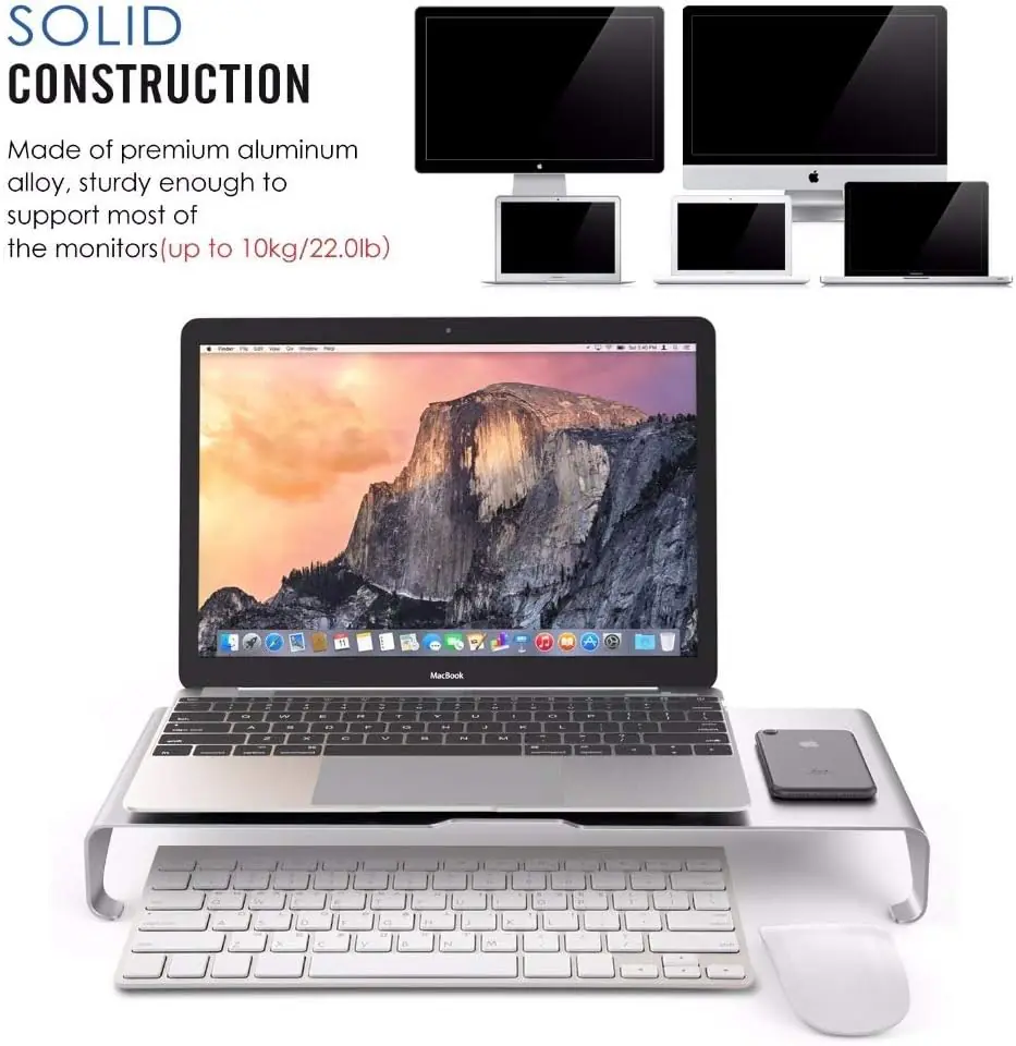 61+A2qMbFTL._AC_SL1000_ L18 Aluminum Monitor/Laptop Stand – Ergonomic Desktop Riser with 15kg Capacity & Under-Stand Storage for Monitors, Laptops, and Office Devices - Image 1