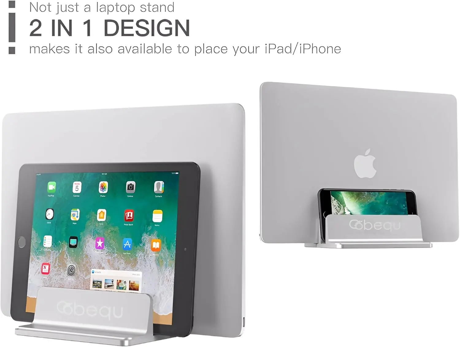 61VmrPAOdjL._AC_SL1500_ N17-2 Dual-Slot Vertical Laptop Stand – Aluminum + Silicone, Adjustable Width, Space-Saving Design, Compatible with All Laptops/Tablets - Image 1