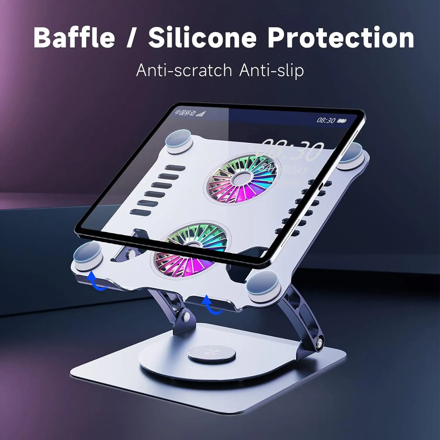 N82 Laptop Cooler with Dual RGB Fans & 360° Rotating Base – Foldable Stand for 12"-15.9" Laptops, Aluminum + Silicone + ABS