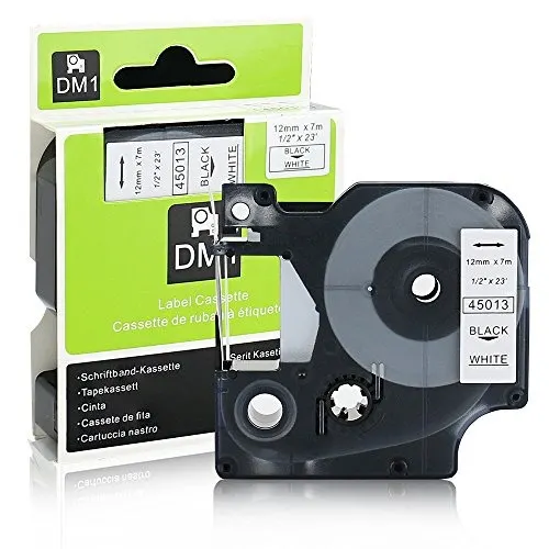 Compatible DYMO DM1 Label Tape Cassette – Black on White, 12mm x 7m, 5-Pack for D1 Series Label Makers