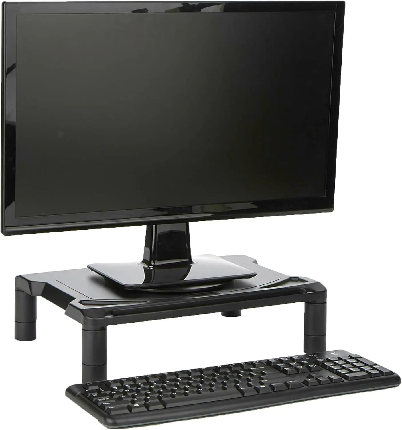 L35 Adjustable Tempered Glass Monitor Stand – Black, 3 Height Levels, Universal Riser for Monitors, Laptops & Office Devices (385mm Width)