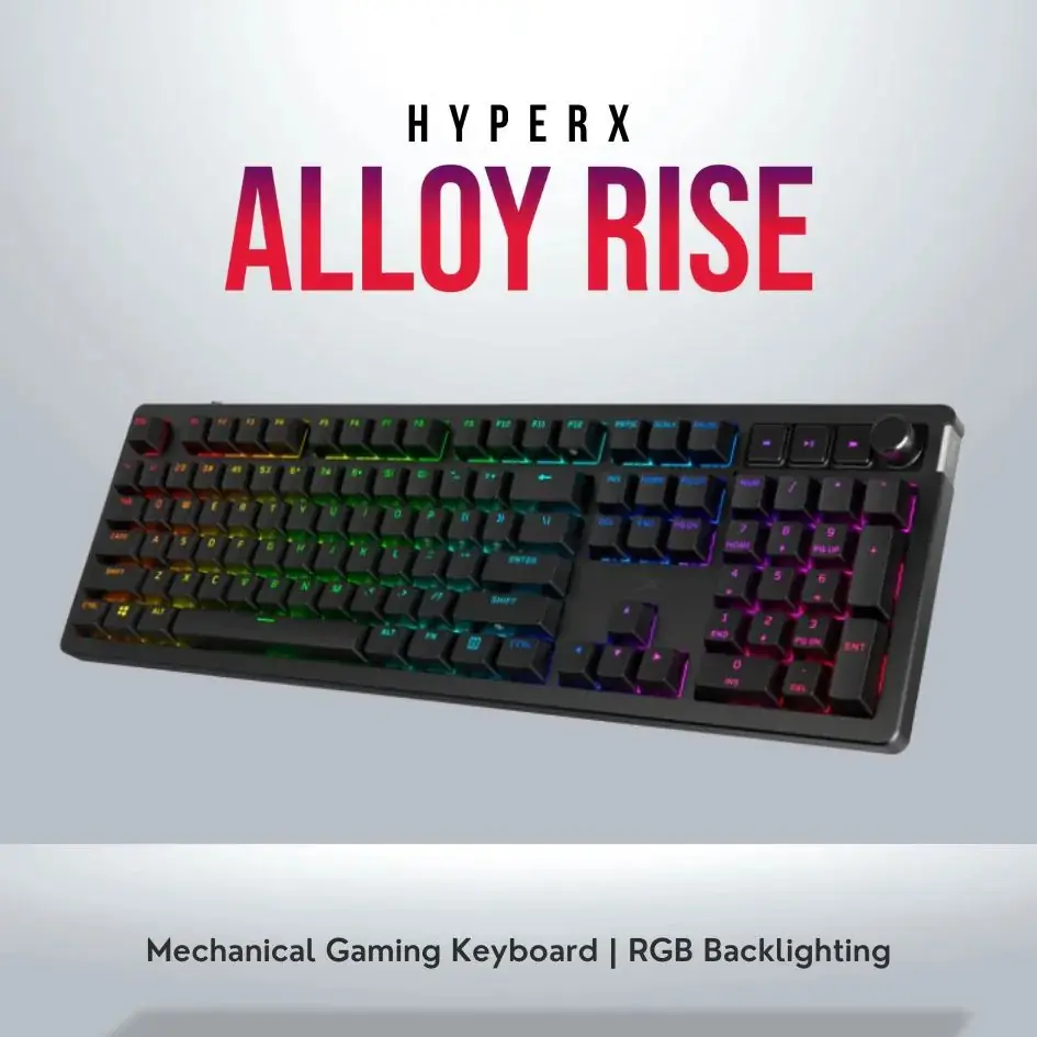 8hgfvcxzmg90gg HyperX Alloy Rise Mechanical Gaming Keyboard – Full Size, Red Linear Switches, RGB, Hot-Swappable, Ambient Sensor, Gasket Mounted, 8K Polling, Wired - Image 1