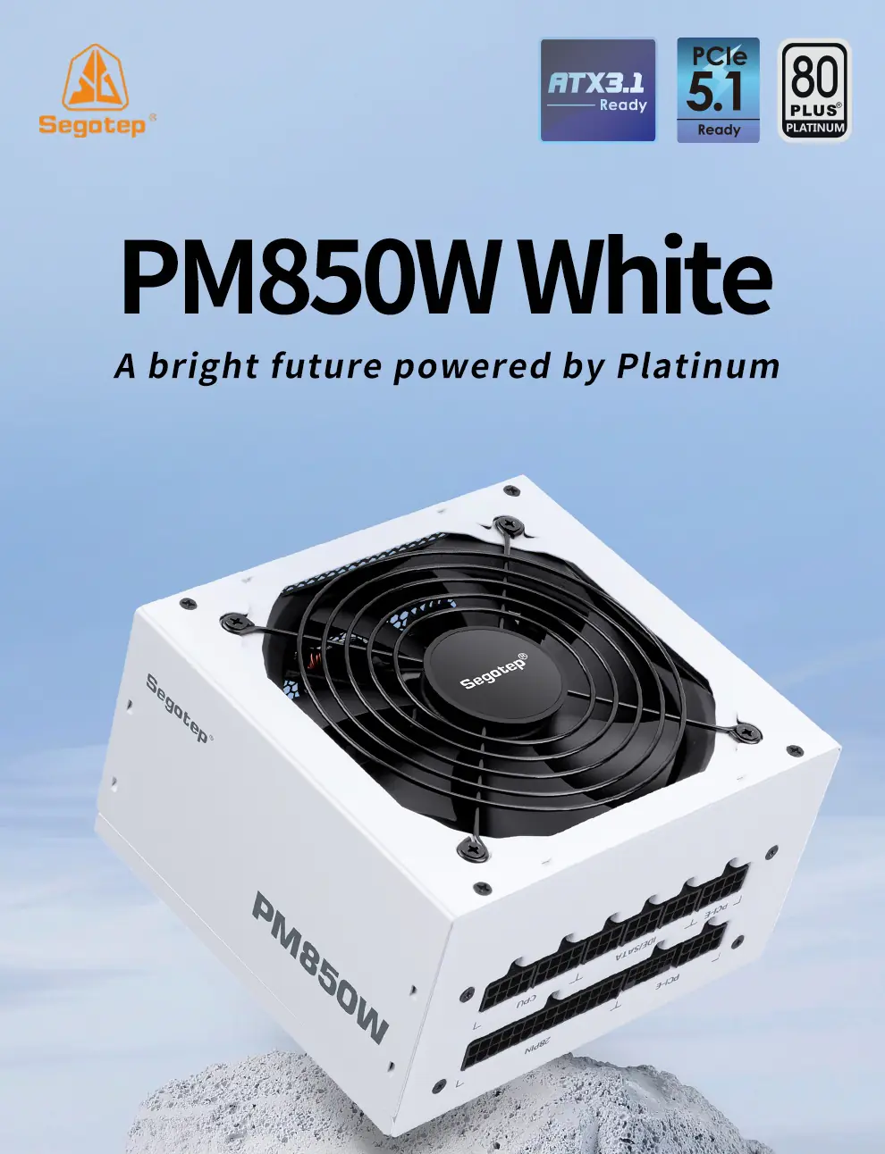 Segotep PM850W | 850W Fully Modular Power Supply | 80+ Platinum | ATX 3.1 | PCIe 5.1 Ready | AI Temp Control | Clean Aesthetic, Peak Efficiency | White