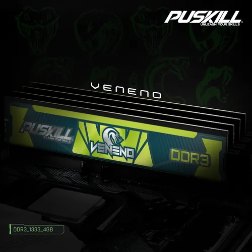 PUSKILL VENENO 4GB DDR3 1600MHz Desktop RAM – CL11, 240-Pin UDIMM, Reliable Performance for Office & Gaming | Black |