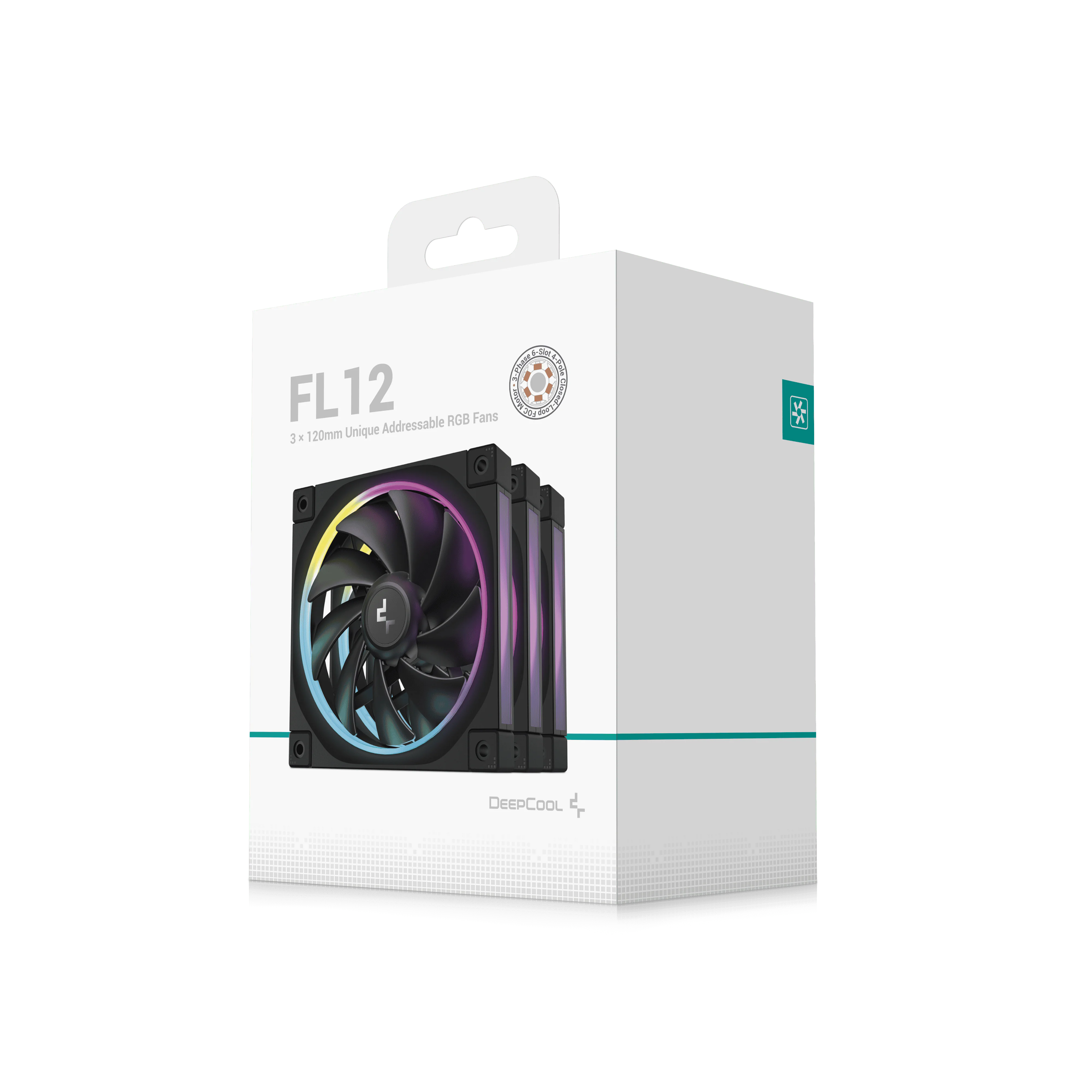 FL12-3 IN 1- (8) R-FL12-BKAPN3-G DEEPCOOL FAN FL12 ARGB 3IN1 120×120×25 mm 3-PIN 5V - BLACK DeepCool FL12-3 IN 1 ARGB PWM Fan Kit, 120mm x3, 500–2150 RPM, 55 CFM, ≤32 dB, Fluid Dynamic Bearing, 36 Gen2 LEDs, PBT Frame, 8-Pin Daisy Chain, Anti-Vibration Pads | BLACK