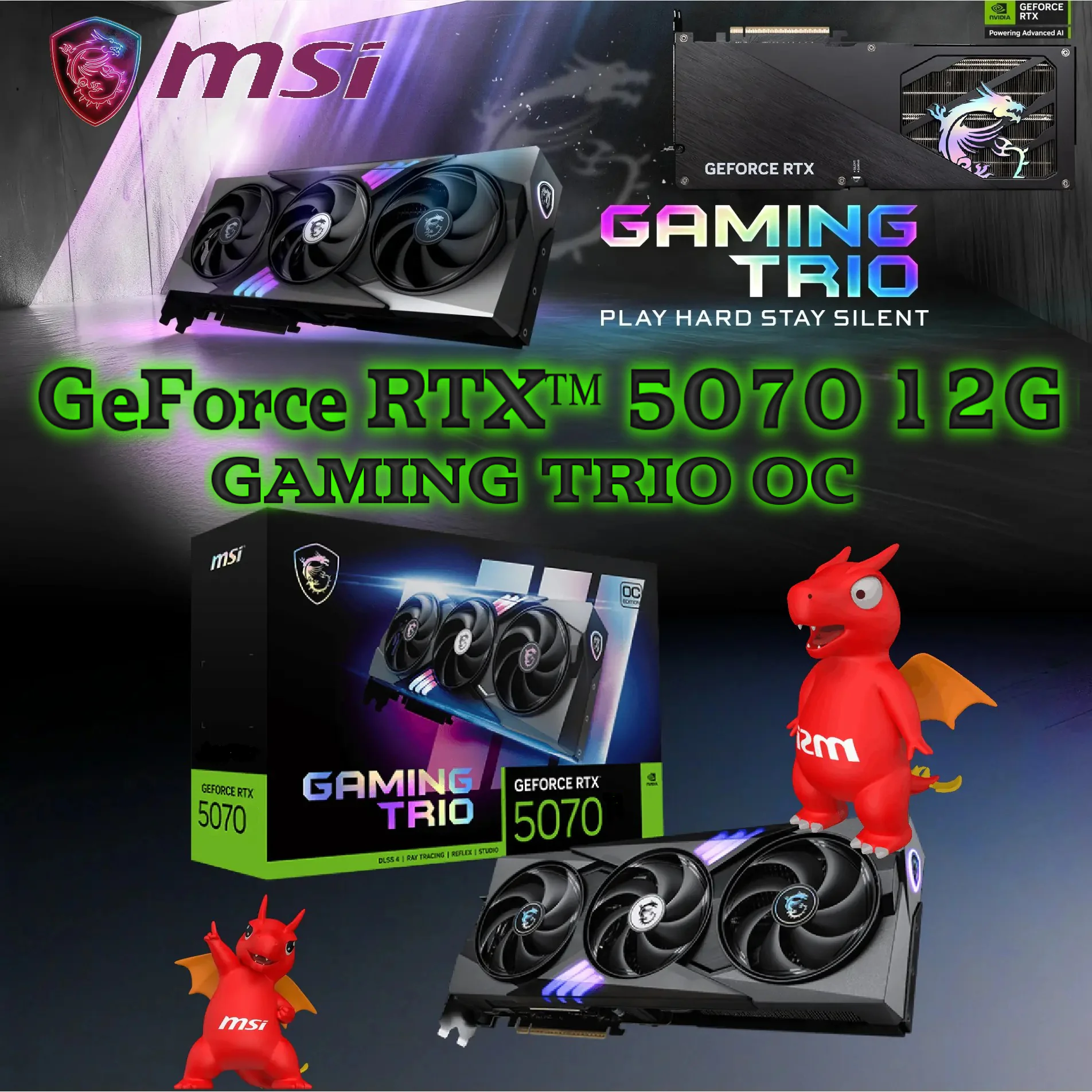 GeForce RTX™ 5070 12G GAMING TRIO OC --- 912-V532-019 MSI RTX 5070 12GB GAMING TRIO 12GB OC MSI GeForce RTX 5070 GAMING TRIO OC 12GB GDDR7 Graphics Card With Blackwell Architecture, DLSS 4, TRI FROZR 4 Cooling, 2625 MHz OC, PCIe 5.0, 16-pin Power