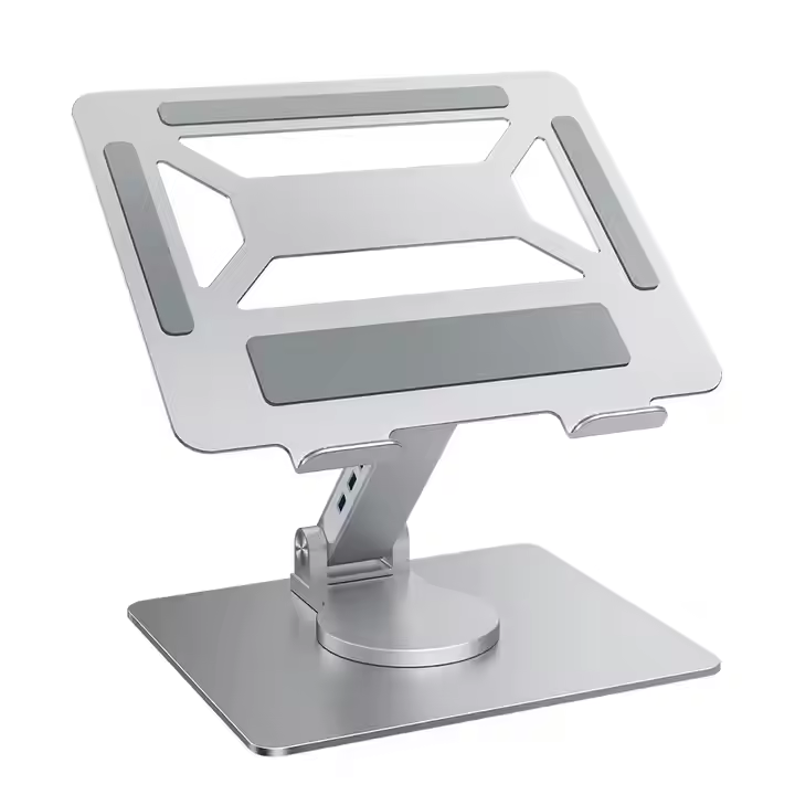 Hb923a13a97074a4b996505ec4c9bf12eu.png_720x720q50 E17SU Premium Rotatable Laptop Stand – 360°, Adjustable Height/Angle, Dock with 3×USB3.0 + 2×Type-C, Fits 11"-17", Ergonomic Design, Silver - Image 2