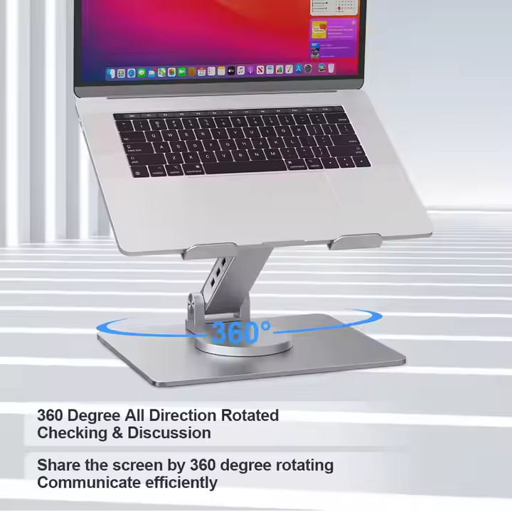 Hc3a977eacaec4582bed5c28dbdb028e1R.png_720x720q50 E17SU Premium Rotatable Laptop Stand – 360°, Adjustable Height/Angle, Dock with 3×USB3.0 + 2×Type-C, Fits 11"-17", Ergonomic Design, Silver - Image 3