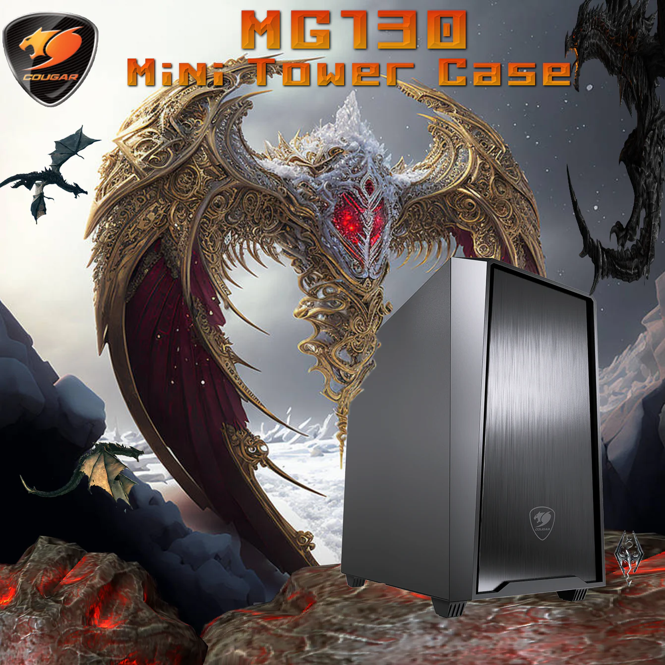 MG130 COUGAR MG130-G MICRO-ATX GAMING CASE Cougar MG130 Mini Tower Case With Brushed Front Panel, Supports Up To 330mm GPU, 6 Fans, 3 Radiators, 2x HDD, 4x SSD, Micro ATX / Mini ITX, USB 3.0, And Cable Management | BLACK