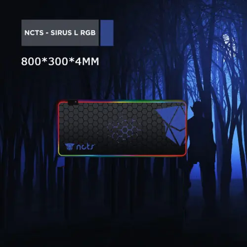 NCTS-MP-RGB-BLUE LARGE RGB GAMING MOUSE PAD 800x300x4mm NCTS SIRUS LARGE RGB GAMING MOUSE PAD ;Size: 800x300x4mm ; Ultra-smooth Lycra Cover ; Waterproof Coating ; Non-slip Rubber Base ; Ultra-thick Padding | BLUE BLACK