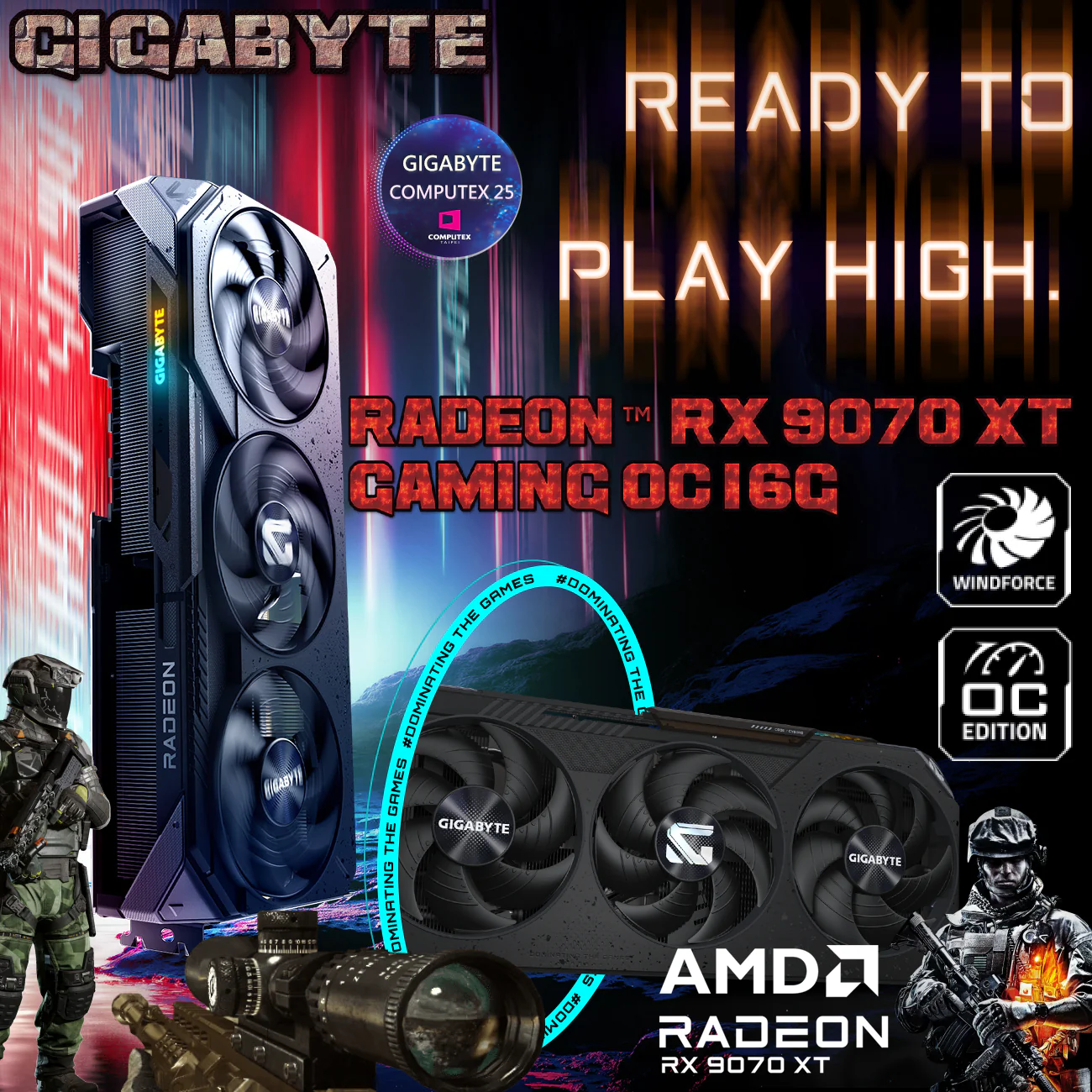 Radeon™ RX 9070 XT GAMING OC 16G 9VR907XTGO-00-G10 GIGABYTE RX 9070 XT GAMING OC 16GB 3X Gigabyte Radeon™ RX 9070 XT GAMING OC 16G GPU With 3060MHz Boost Clock, 16GB GDDR6, PCIe 5.0, WINDFORCE Cooling, RGB, Dual BIOS, DisplayPort 2.1a, HDMI 2.1b | BLACK GV-R9070XTGAMING OC-16GD