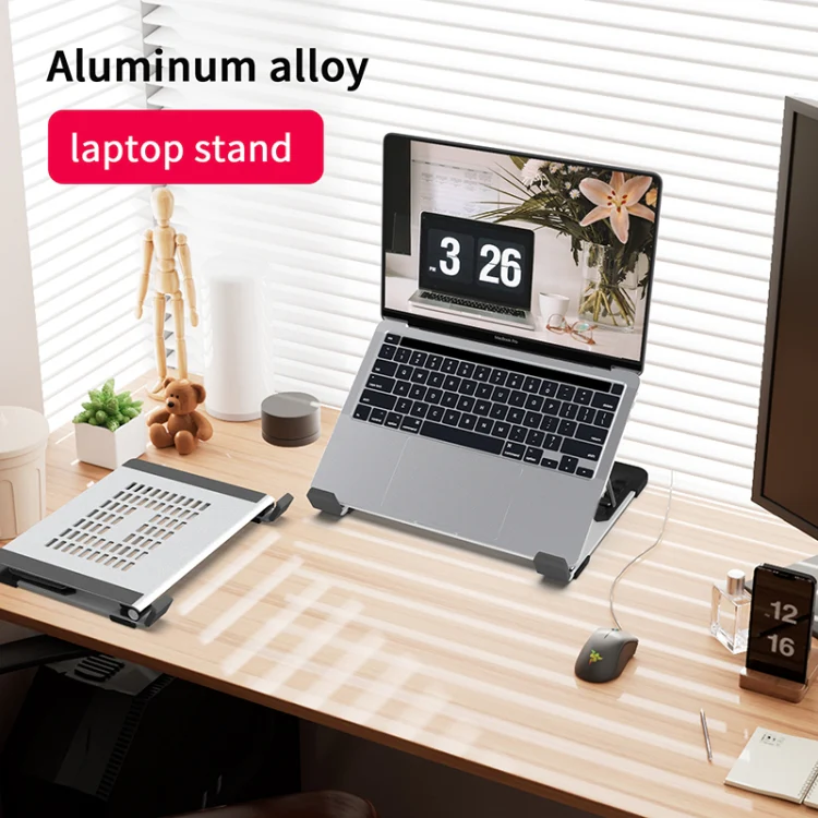 N23-3 Laptop Cooler Stand – Aluminum + ABS + Silicone, Foldable & Adjustable, Heat Dissipation Support with 5° Tilt, Height Range 100–170mm