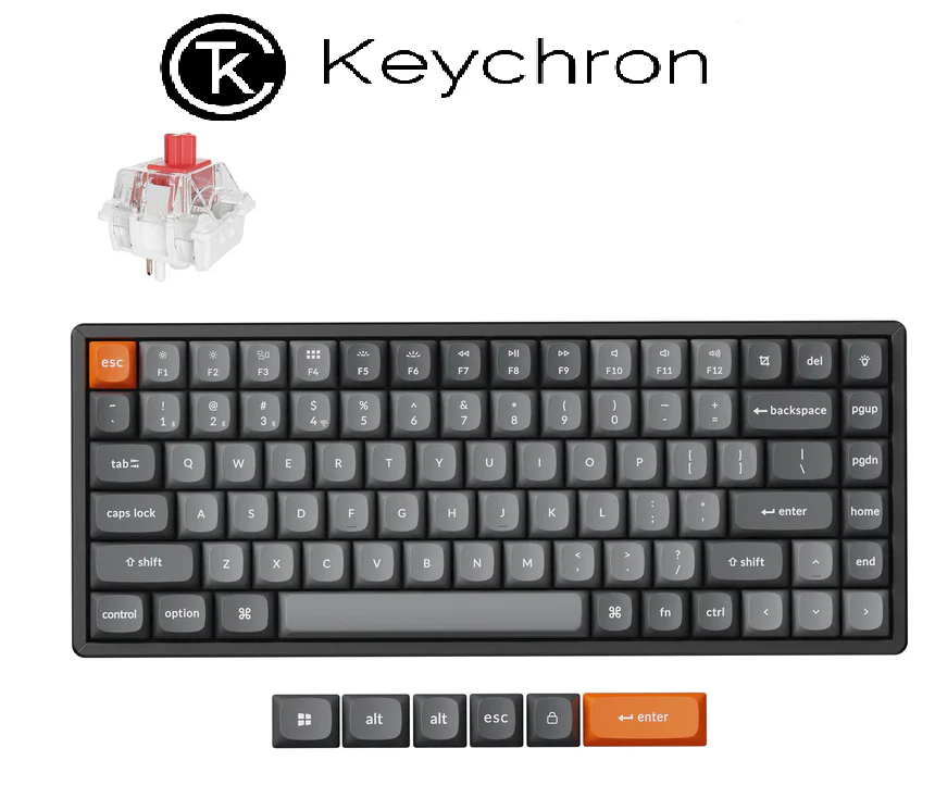 K2M-J1   KEYCHRON K2 MAX SWAPPABLE RGB BACKLIT ALAMINUM FRAME  RED SWT  WIRELESS BLACK MECHAN KB Keychron K2 Max Wireless Custom Mechanical Keyboard, 75% Layout, 2.4 GHz, Bluetooth & Wired Connectivity, Hot-Swappable Keychron Super Switches, Includes Windows & macOS Keycaps