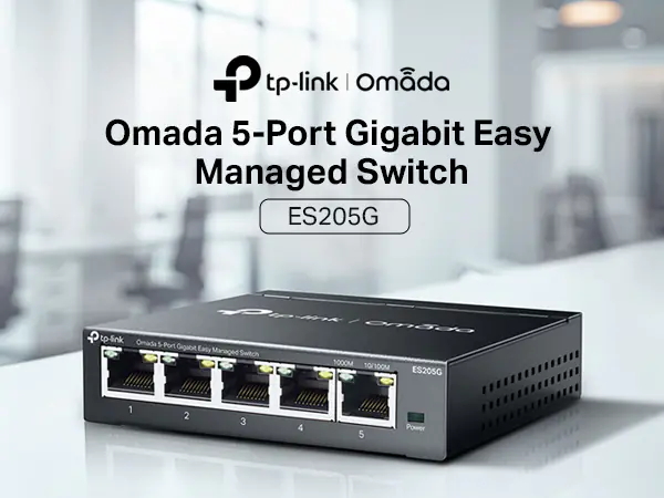 TP-Link Omada ES205G 5-Port Gigabit Easy Managed Switch – Fanless, Cloud-Managed, VLAN, QoS, Loop Prevention, IGMP Snooping