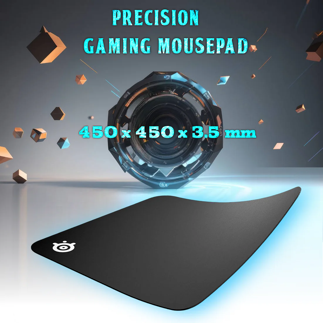 MOUSEPAD-STEEL-45*45 MOUSEPAD SOFT 45*45 STEELSERIES PRINTED COPY Extra Thick Professional Gaming Mousepad With Micro-Woven Cloth, Non-Slip Rubber Base, 450x450x3.5 mm Surface, Optical & Laser Sensor Precision, Washable Design | BLACK