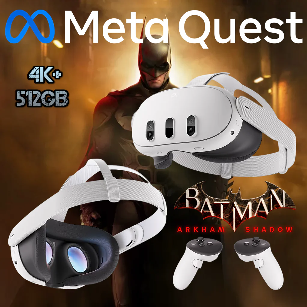 batman-arkham-shadow 899-00596-01  META QUEST 3 4K 512GB  Meta Quest 3 – Mixed Reality Headset With Snapdragon XR2 Gen 2, 4K+ Infinite Display, 512GB Storage, Passthrough View, TruTouch Haptics & Touch Plus Controllers – White