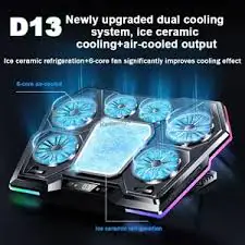 download (2) Laptop Cooler D13 – 6-Fan RGB Semiconductor Cooling Pad with LCD Display | Fits 12"–21" Devices | Black - Image 1