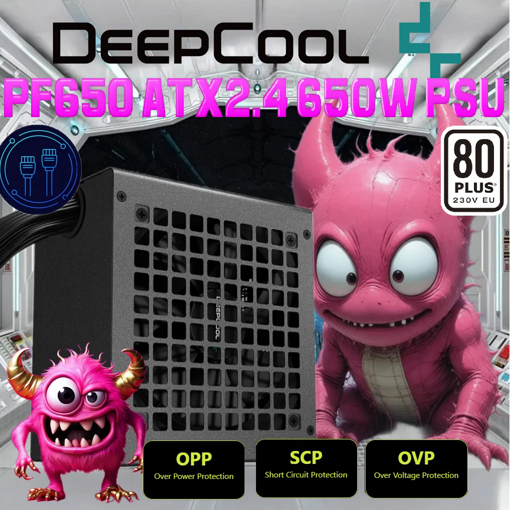 fgjdfrj556106 R-PF650D-HA0B-EU DEEPCOOL PSU PF650D ATX12V V2.4 80PLUS 650W 230V EU WHITE FUNCTION NON-MODULAR BLACK DeepCool PF650 ATX V2.4 650W PSU With 80 PLUS 230V EU Efficiency, Dual EPS, Silent 120mm Fan, Flat Black Cables, OPP/OVP/SCP Protections & 100K MTBF | BLACK