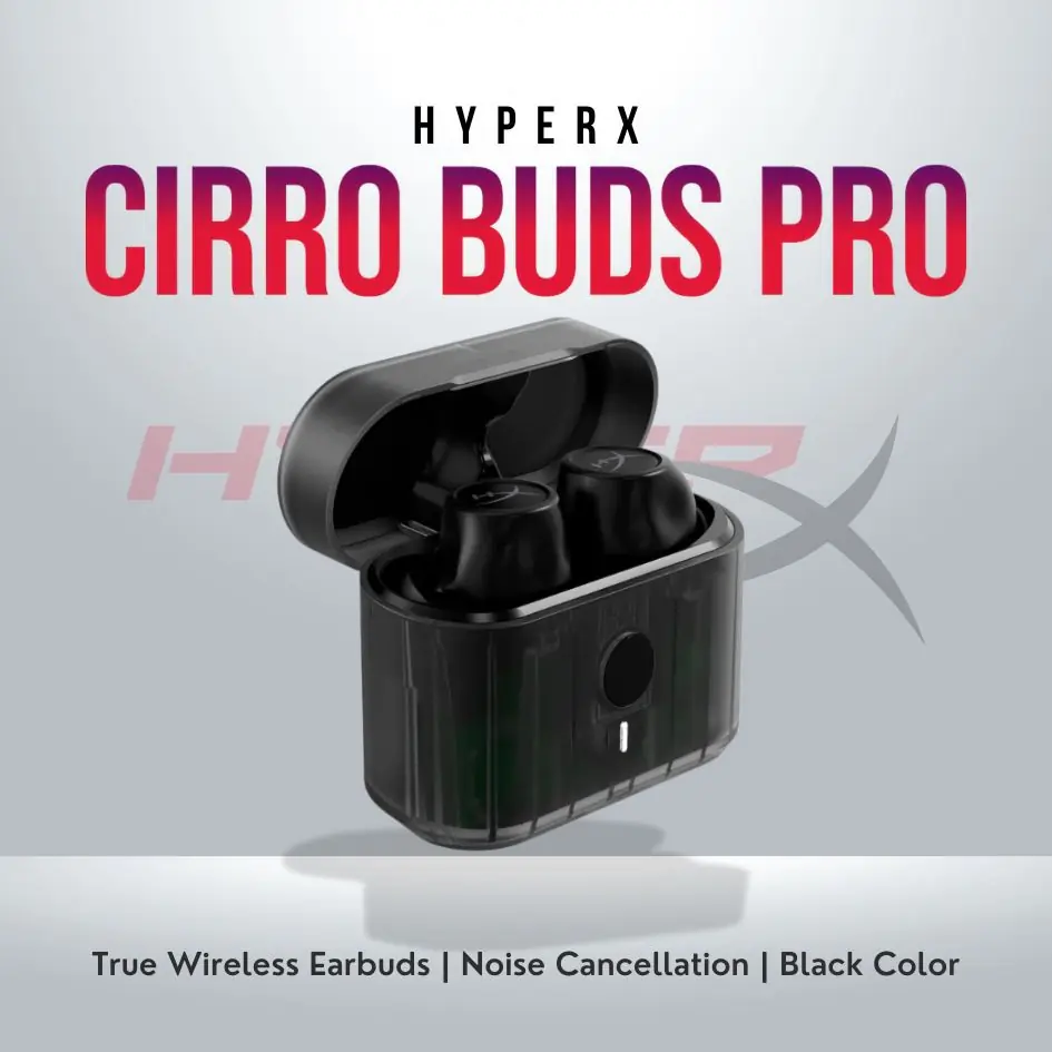 gh6fcxra4a6axx HyperX Cirro Buds Pro – True Wireless Bluetooth 5.2 Earbuds, Hybrid ANC, Ambient Mode, Low Latency, IPX4, 35H Battery, Fast Charging – Black - Image 1