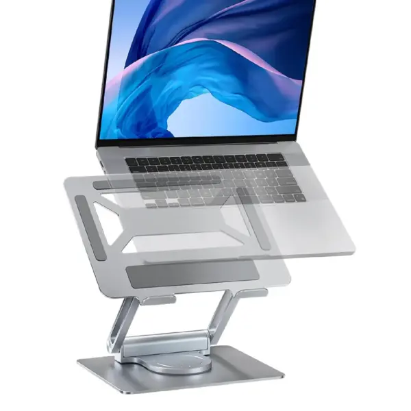 E13SU Aluminum Laptop Stand – 360° Rotatable, Adjustable Height/Angle, 3×USB3.0 + 1×Type-C Hub, Fits 7"-17", Vision Correction, Silver, 1.89kg