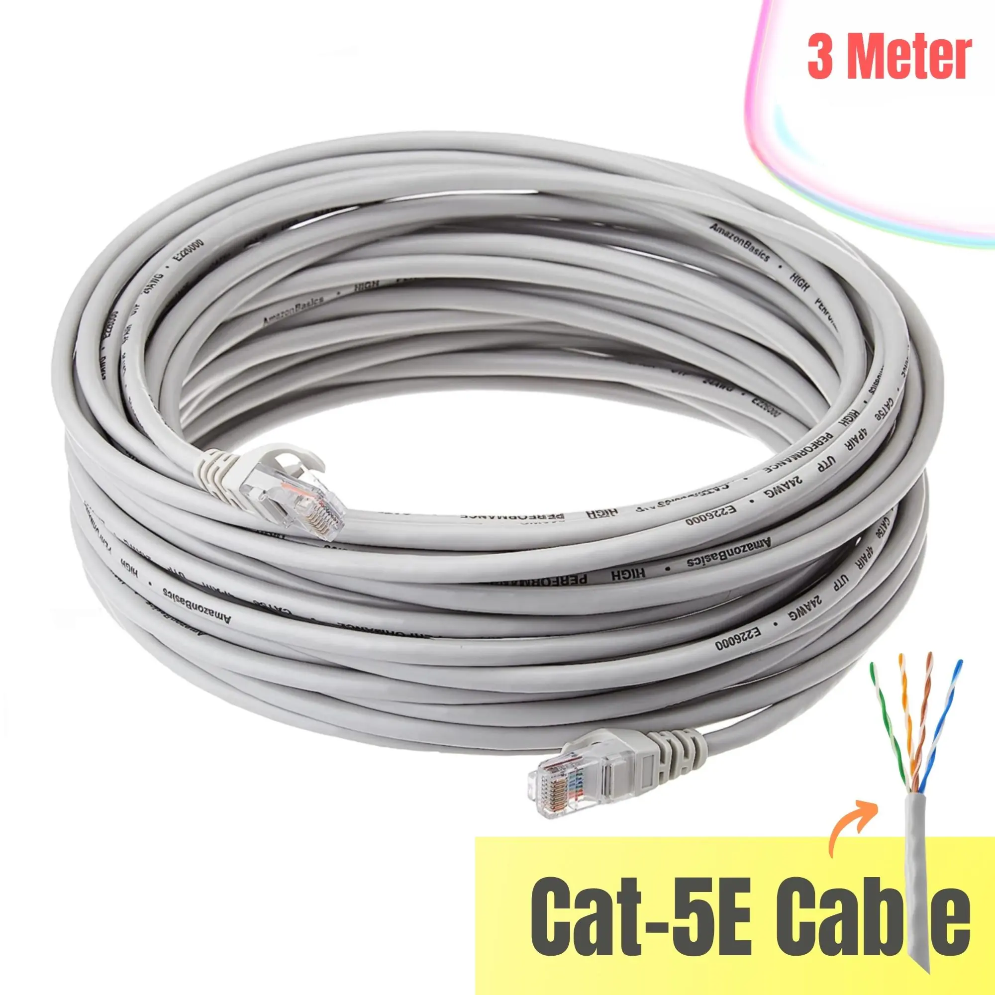 "CABLE INTERNET CAT5 3M High-Speed RJ45 UTP Patch Cable, CCA Conductor, Full HD 1080p, Anti-Magnetic Shield, Ethernet LAN Wire for Fast & Stable Network Connectivity"