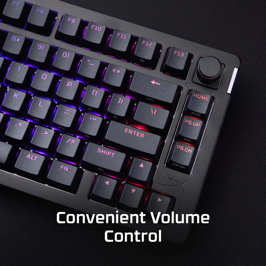 hyperx_alloy_rise_75_annotated_6_volume_control_en_900x HyperX Alloy Rise 75 Mechanical Gaming Keyboard – 75% Layout, Hot-Swappable Red Linear Switches, RGB, Gasket Mounted, Ambient Sensor, 8K Polling, Wired - Image 8