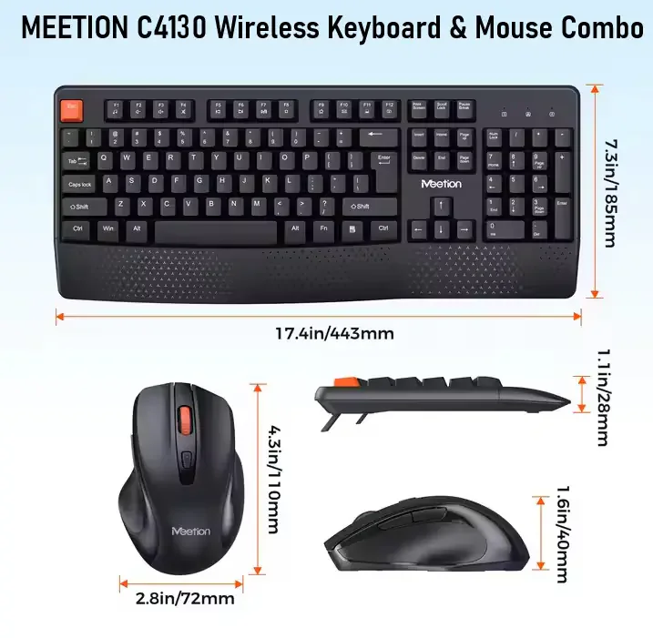 jghfxd54hb MEETION C4130 Wireless Keyboard & Mouse Combo – Black, Arabic/English Layout, 2.4GHz, Silent Keys, Adjustable DPI, Ergonomic, Plug & Play - Image 1