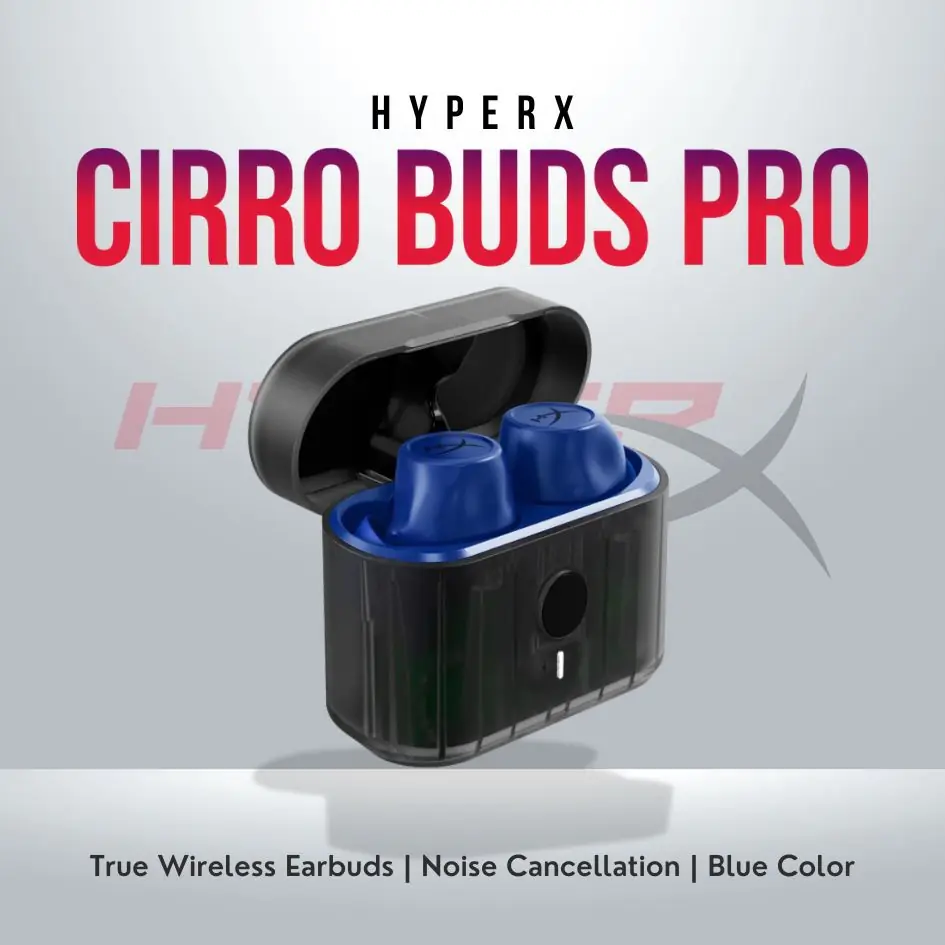 HyperX Cirro Buds Pro – True Wireless Bluetooth 5.2 Earbuds, Hybrid ANC, Ambient Mode, Game Mode, IPX4, 35H Battery, Fast Charging – Blue